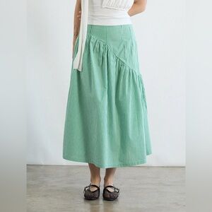 LISA SAYS GAH Maeve Midi Skirt in Green Stripe Size XS